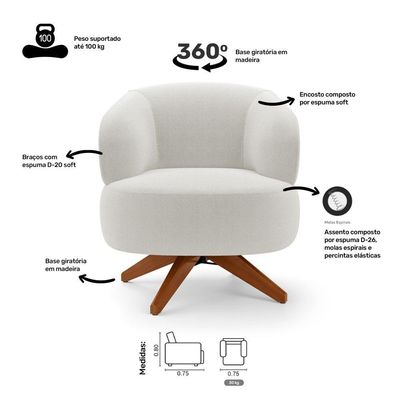 Kit 02 Poltronas Decorativas Orgânicas Living Have Base Giratória Bouclê Off White - Desk Design