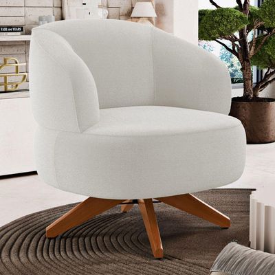 Kit 02 Poltronas Decorativas Orgânicas Living Have Base Giratória Bouclê Off White - Desk Design
