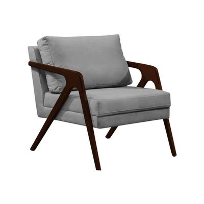 Conjunto 2 Poltronas Sala De Estar Monique Madeira Castanho Cinza Veludo