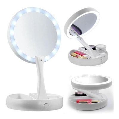 Espelho Dobrável Led Iluminador Mesa Maquiagem Portátil