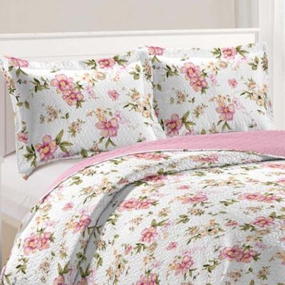 Kit Cobre Leito Colcha Daily Queen 3 Peças Dupla Face Estampado Floral - Floral 19 - 100% Poliéster
