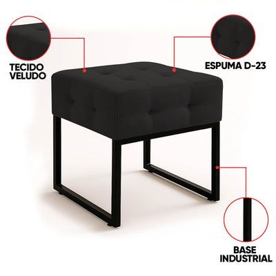 Puff Sala Decorativo Industrial Kit 2 Elisa Veludo Preto D03 - D'Rossi