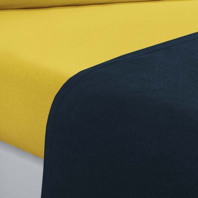 Jogo De Cama Malha Lençol 100% Algodão Gran Moratta 4 Peças Casal - Azul Marinho/Amarelo