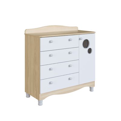 Cômoda Infantil 4 Gavetas 1 Porta Encanto Carvalho e Branco Completa Móveis