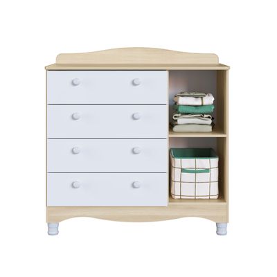 Cômoda Infantil 4 Gavetas 1 Porta Encanto Carvalho e Branco Completa Móveis