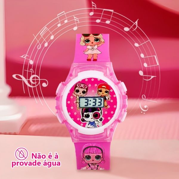Relógio Infantil Rosa com Personagens – Digital, LED - Tudo em Caixa