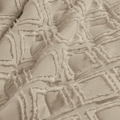 Kit Cobre Leito Colcha Katarine Queen 03 Peças Dupla Face MicroPercal 300 Fios Detalhado - Cáqui