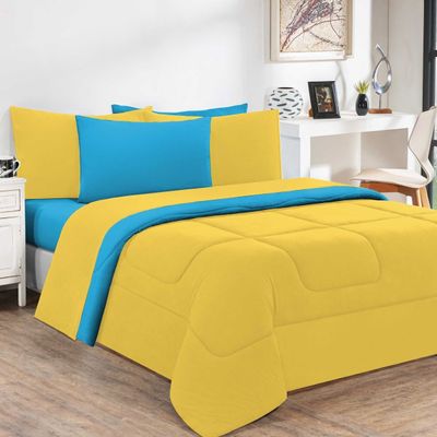 Edredom Malha 100% Algodão Gran Moratta 1 Peça Queen - Amarelo/Azul Turquesa