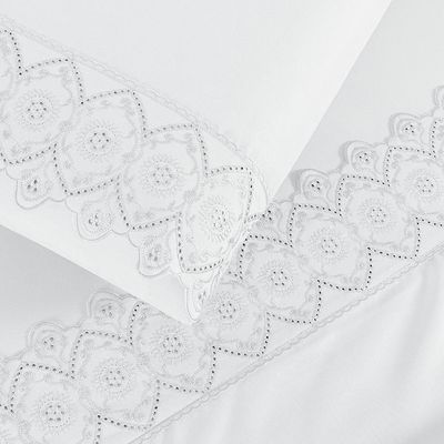 Jogo Cama Lençol Bouclê Solteiro Micro Percal 200 Fios c/ Laise Bordada 3 Peças - Branco Neve