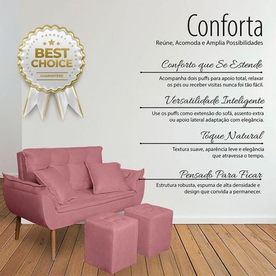 Kit Poltrona Decorativa Namoradeira 2 Puffs Quadrado E 2 Almofadas Suede Rose - Lm Decor