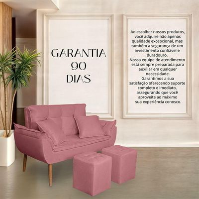 Kit Poltrona Decorativa Namoradeira 2 Puffs Quadrado E 2 Almofadas Suede Rose - Lm Decor