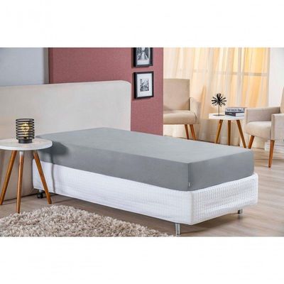 Lençol Com Elástico Solteirão Nobre 1 Peça 30cm De Altura Malha 100% Algodão - Cinza