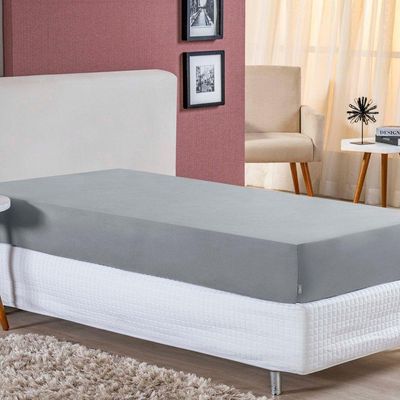 Lençol Com Elástico Solteirão Nobre 1 Peça 30cm De Altura Malha 100% Algodão - Cinza