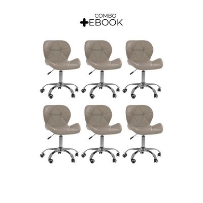 Kit 6 Cadeiras Office Eiffel Slim Oficial Base Bege