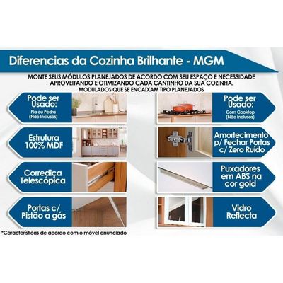 Balcão Cozinha P/ Cooktop Brilhante C/ 2 Portas 80cm Cinamomo/platina - Mgm