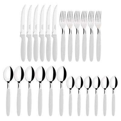 Kit Caçarola Aço Inox Solar 4,7 Litros Pit 1 + Faqueiro 24 Peças Ipanema Cabo Branco - Tramontina