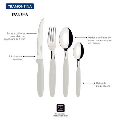 Kit Caçarola Aço Inox Solar 4,7 Litros Pit 1 + Faqueiro 24 Peças Ipanema Cabo Branco - Tramontina