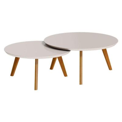 Kit Mesa De Centro Ambiente Classic Redonda Off White - Imcal