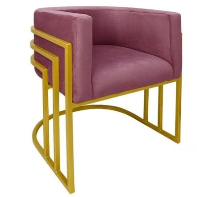 Poltrona Decorativa Mona Luxo Base De Madeira Maciça Sala Recepção Veludo Rosa Claro Eli Móveis E Decoração