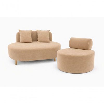 Kit Sofá Orgânico Feijão Para Sala Quarto 115 Cm 02 Almofadas E Poltrona Orgânica Decorativa Flora Suede Bege Do Lar