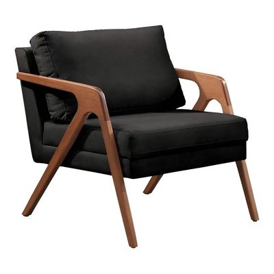 Kit 02 Poltronas Decorativa Mona Luxo Base De Madeira Maciça Sala Recepção Veludo Preto Eli Móveis E Decoração