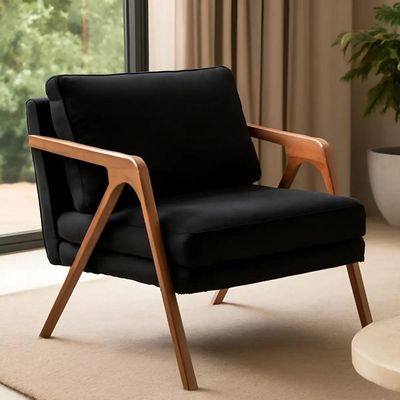 Kit 02 Poltronas Decorativa Mona Luxo Base De Madeira Maciça Sala Recepção Veludo Preto Eli Móveis E Decoração