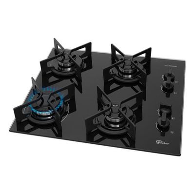 Cooktop A Gás Fischer 4q Fit Line Trempe Iron Bivolt Preto 110v/220v