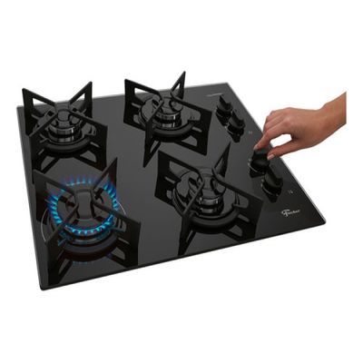Cooktop A Gás Fischer 4q Fit Line Trempe Iron Bivolt Preto 110v/220v
