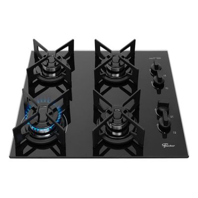 Cooktop A Gás Fischer 4q Fit Line Trempe Iron Bivolt Preto 110v/220v