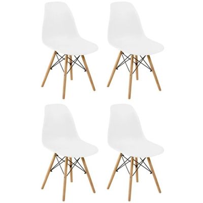 Kit com 4 Cadeira Charles Eames Wood DSW Branca-Base Madeira