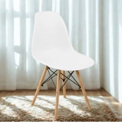 Kit com 4 Cadeira Charles Eames Wood DSW Branca-Base Madeira