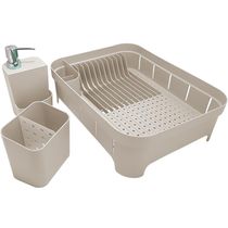Kit 3 Utensílios Escorredor Talher Porta Detergente