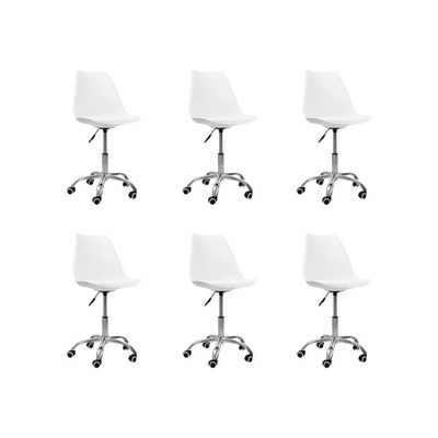 Kit 6 Cadeiras Office Base Cromada Com Rodizio Giratória Saarinen Branco
