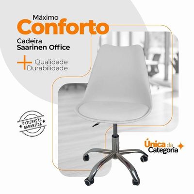 Kit 6 Cadeiras Office Base Cromada Com Rodizio Giratória Saarinen Branco