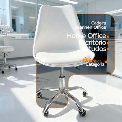 Kit 6 Cadeiras Office Base Cromada Com Rodizio Giratória Saarinen Branco