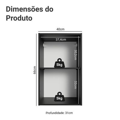 Armário Aéreo 40 Cm 1 Porta Preto Nice Madesa Preto