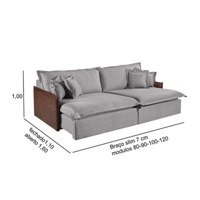 Sofá M-160 Linho 2 Módulos 100cm Braço 7cm Estofados Martins Linho Cinza