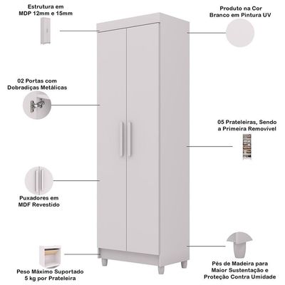 Armário Multiuso 2 Portas 60cm Hebrom V01 Branco - Lyam Decor