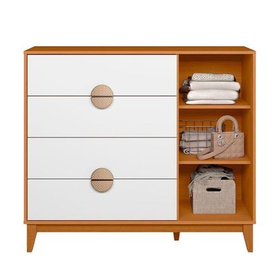 Comoda Sapateira Ipe 4 Gaveira Quartos Cinamomo Com Branco - Albatroz