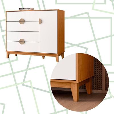 Comoda Sapateira Ipe 4 Gaveira Quartos Cinamomo Com Branco - Albatroz