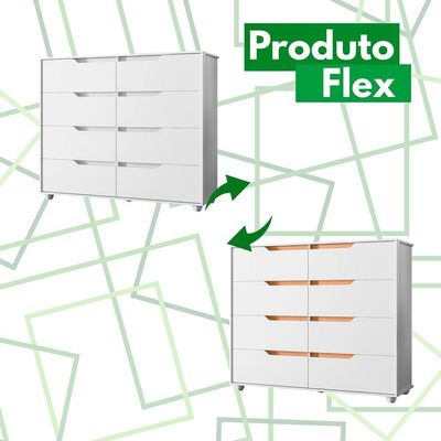Comoda Doble 8 Gavetas Quarto Branco Com Freijo Vistas Flex - Albatroz