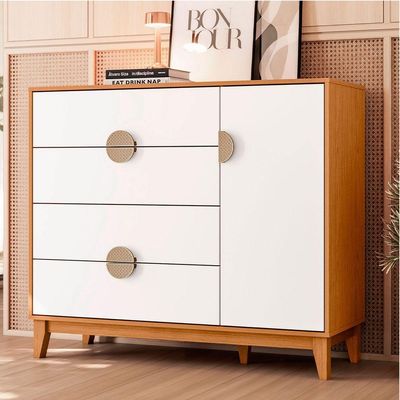 Comoda Sapateira Ipe 4 Gaveira Quartos Cinamomo Com Branco - Albatroz