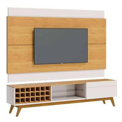 Rack Com Painel Classic Ad 2.2 Com Led Nature Com Off White - Imcal Móveis