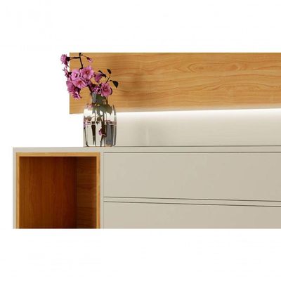 Rack Com Painel Horizon 1.8 Com Led Off White Com Nature - Moveisaqui