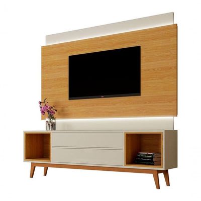 Rack Com Painel Horizon 1.8 Com Led Off White Com Nature - Moveisaqui