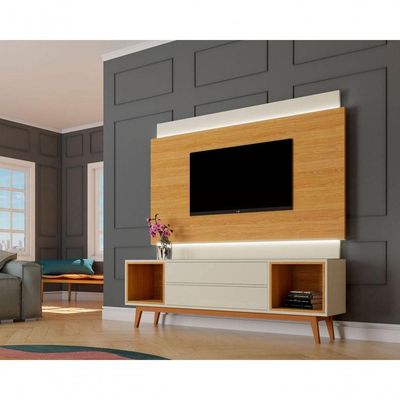 Rack Com Painel Horizon 1.8 Com Led Off White Com Nature - Moveisaqui