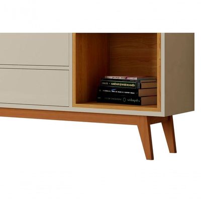 Rack Com Painel Horizon 1.8 Com Led Off White Com Nature - Moveisaqui