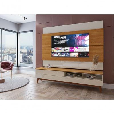Rack Com Painel Wall 1.8 Off White Com Nature - Moveisaqui