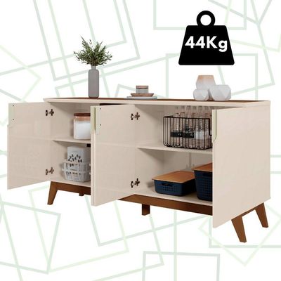 Balcão Buffet Bancada Sala Jantar Recife Off White Com Amendoa