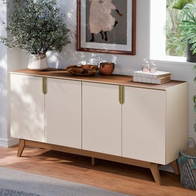 Balcão Buffet Bancada Sala Jantar Recife Off White Com Amendoa